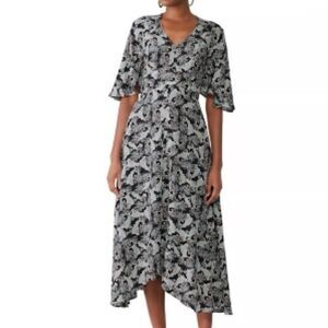 Slate & Willow Size 12 Silk V-Neck Midi Dress Flutter Sleeve